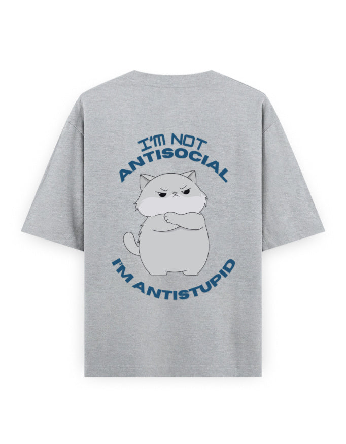anti social anti stupid attitude graphic grey oversized t-shirt