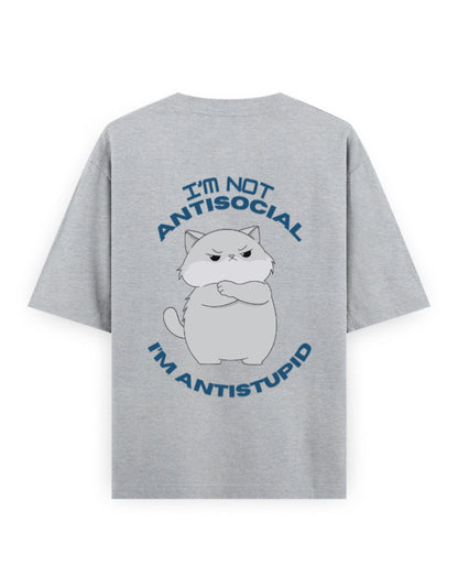 anti social anti stupid attitude graphic grey oversized t-shirt