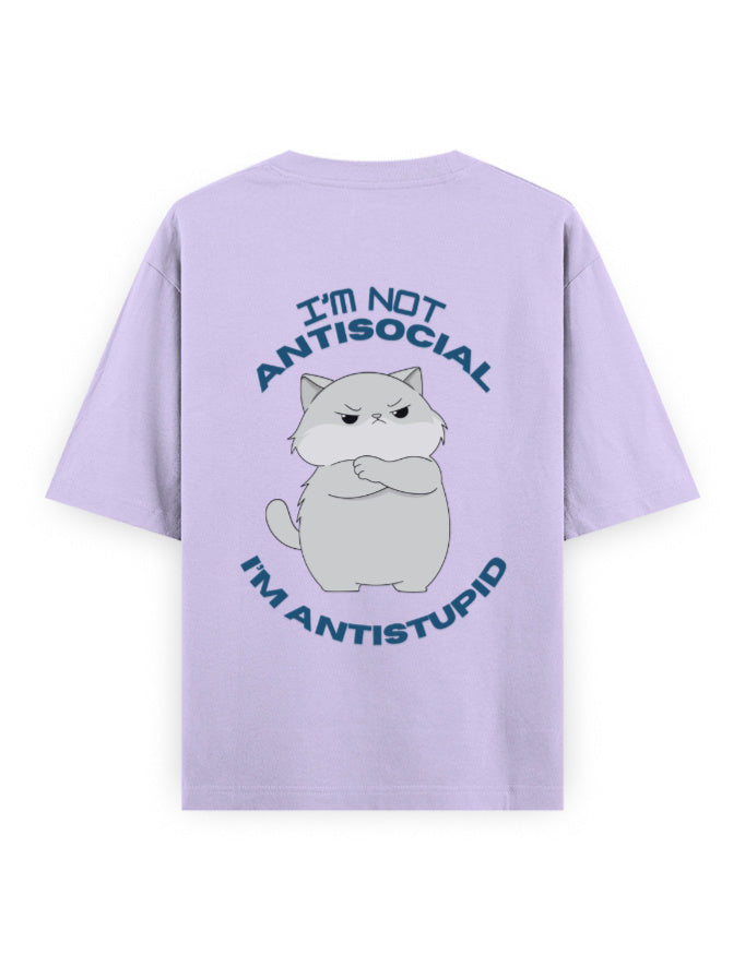 anti social anti stupid attitude graphic lavender oversized t-shirt