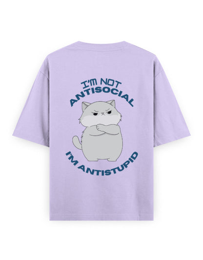 anti social anti stupid attitude graphic lavender oversized t-shirt
