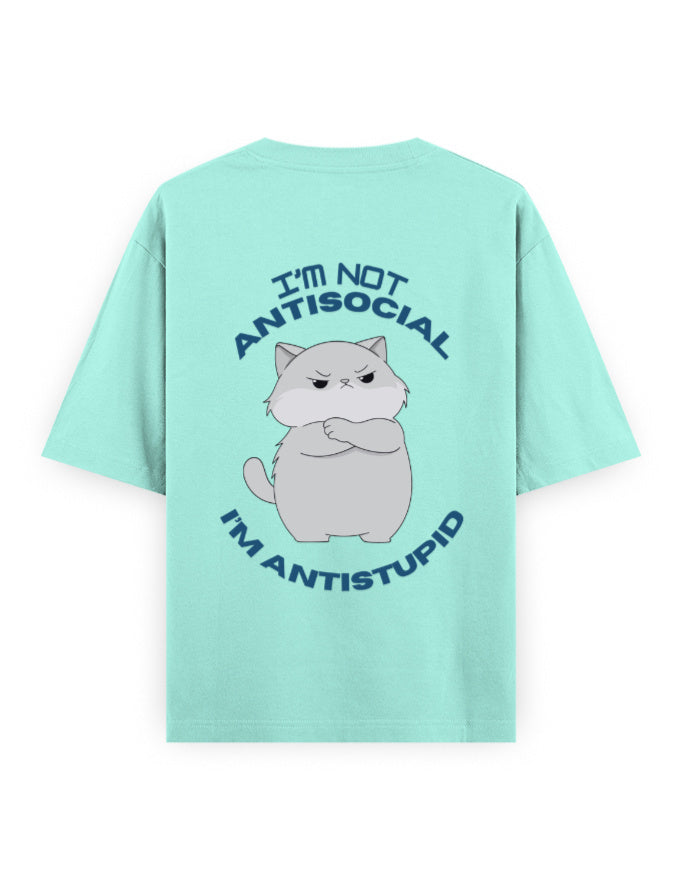 anti social anti stupid attitude graphic mint oversized t-shirt