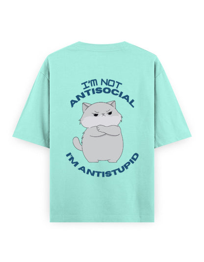 anti social anti stupid attitude graphic mint oversized t-shirt