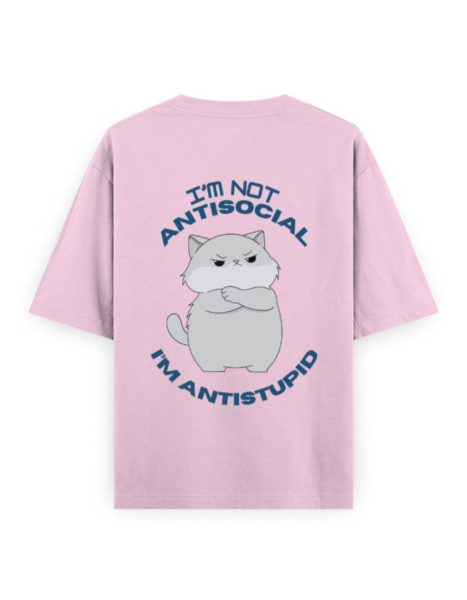 anti social anti stupid attitude graphic pink oversized t-shirt