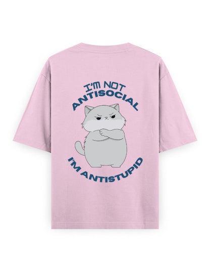 anti social anti stupid attitude graphic pink oversized t-shirt