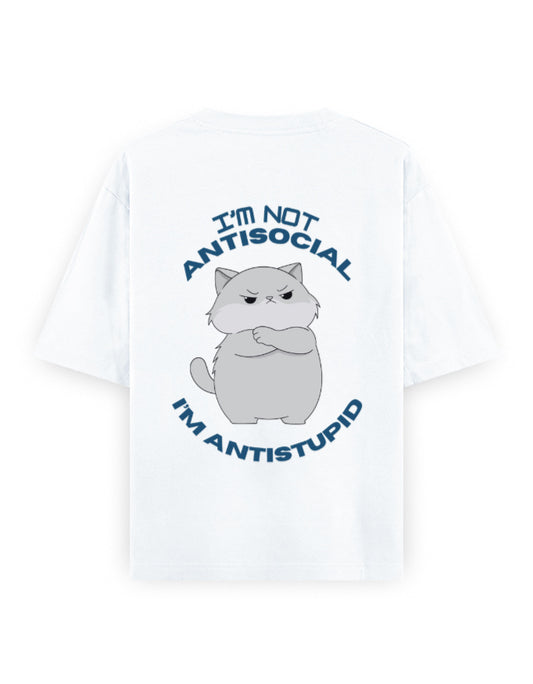 anti social anti stupid attitude graphic white oversized t-shirt