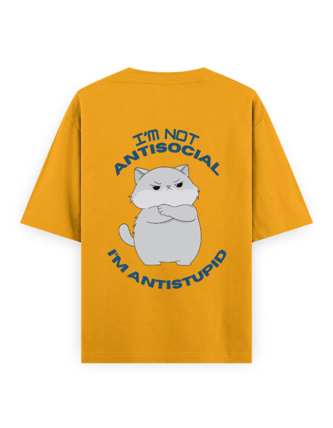 anti social anti stupid attitude graphic yellow oversized t-shirt