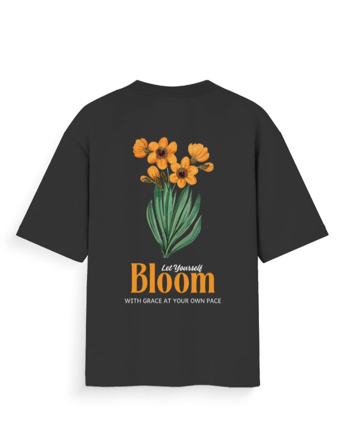 bloom with grace floral black oversized t-shirt