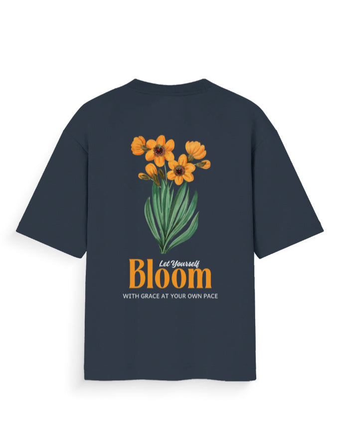 bloom with grace floral navy oversized t-shirt
