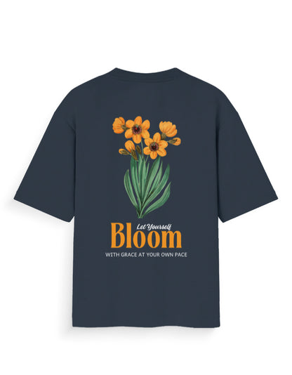 bloom with grace floral navy oversized t-shirt
