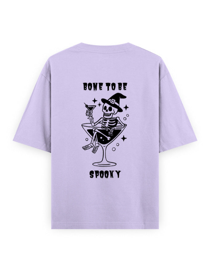 Bone to be spooky graphic humour lavender oversized t-shirt