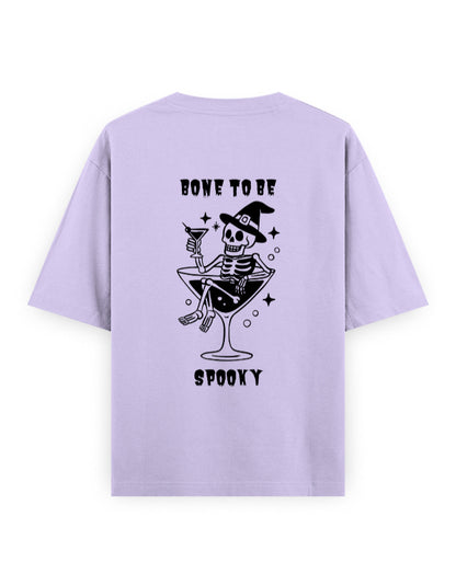 Bone to be spooky graphic humour lavender oversized t-shirt