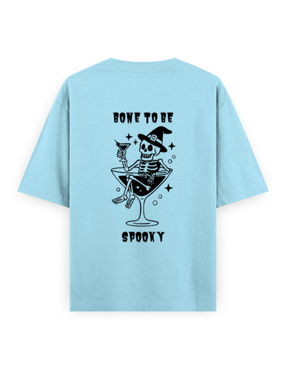Bone to be spooky graphic humour light blue oversized t-shirt