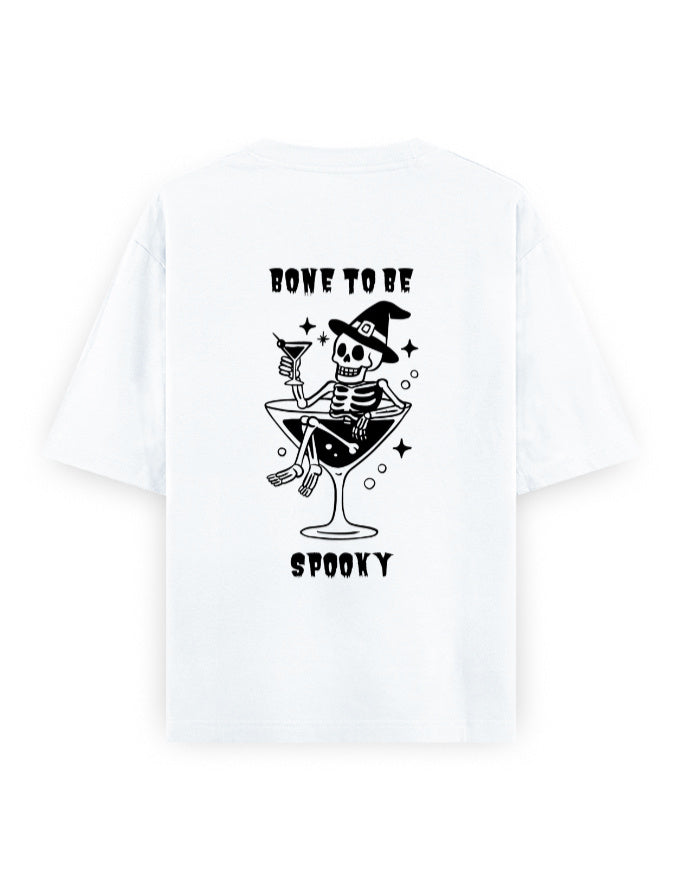 Bone to be spooky graphic humour white oversized t-shirt