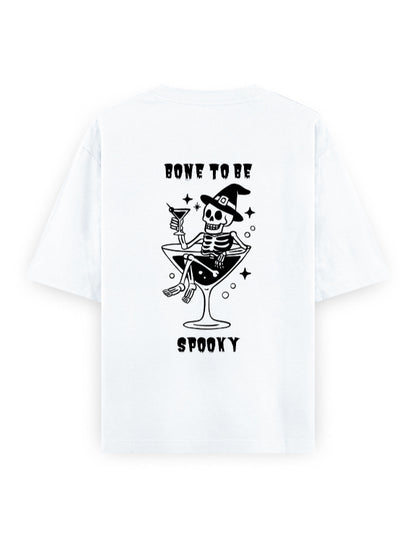 Bone to be spooky graphic humour white oversized t-shirt