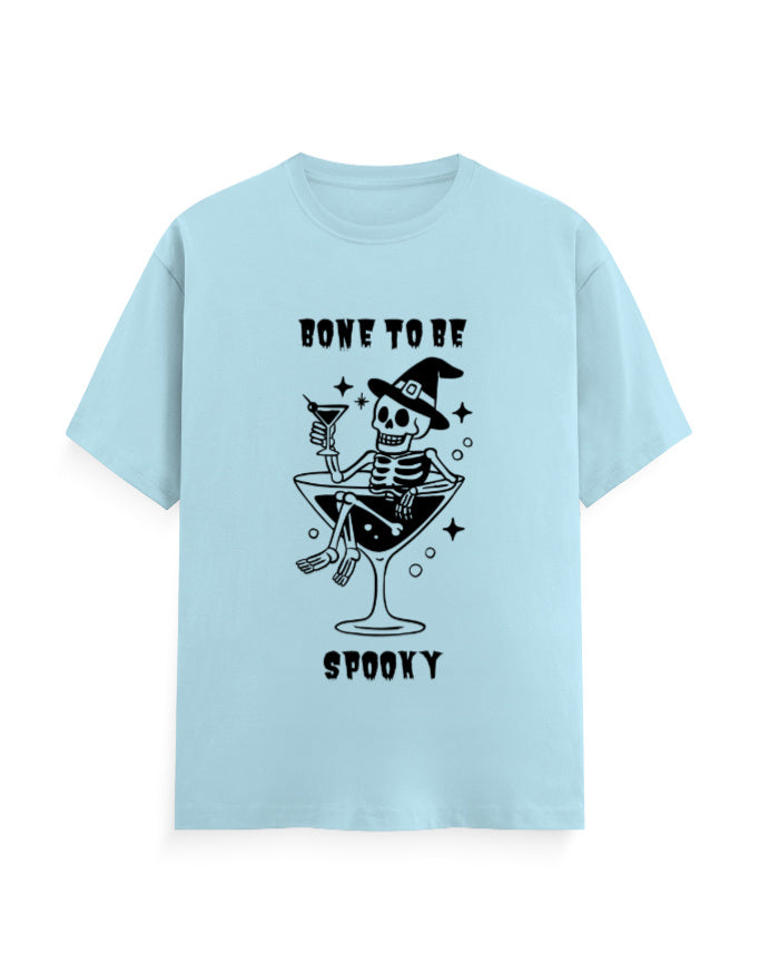Bone to be spooky humour graphic light blue classic t-shirt