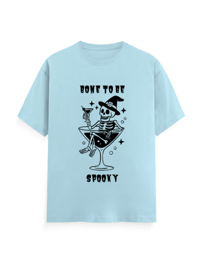 Bone to be spooky humour graphic light blue classic t-shirt