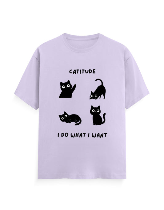Catitude attitude cat pet lover graphic lavender color t-shirt