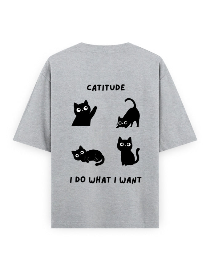 catitude I do what I want attitude graphic grey oversized t-shirt