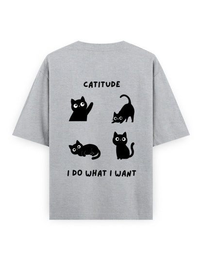 catitude I do what I want attitude graphic grey oversized t-shirt