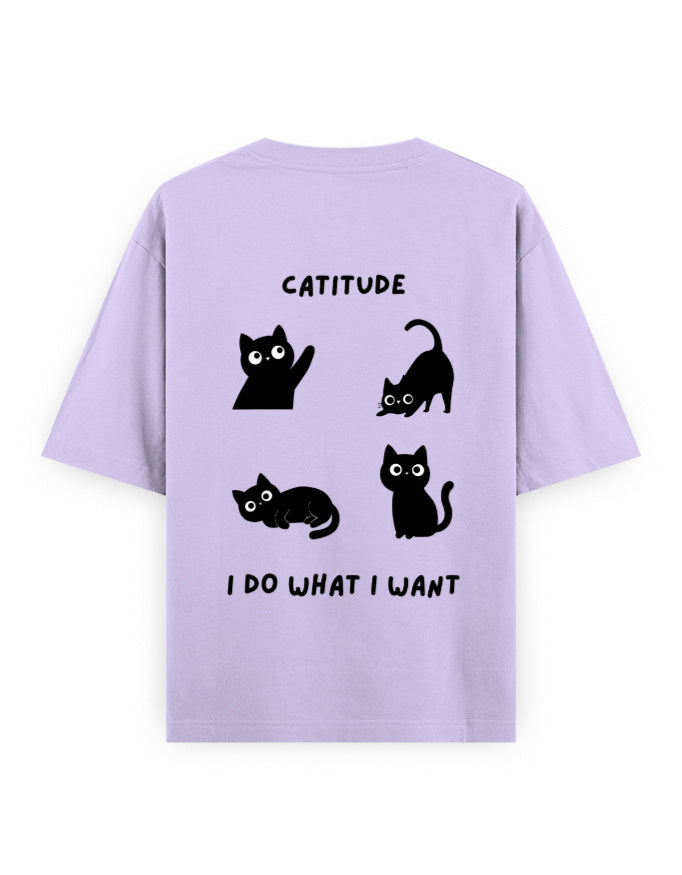 catitude I do what I want attitude graphic lavender oversized t-shirt