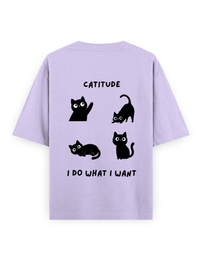 catitude I do what I want attitude graphic lavender oversized t-shirt