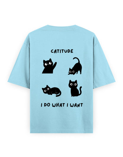 catitude I do what I want attitude graphic light-blue oversized t-shirt