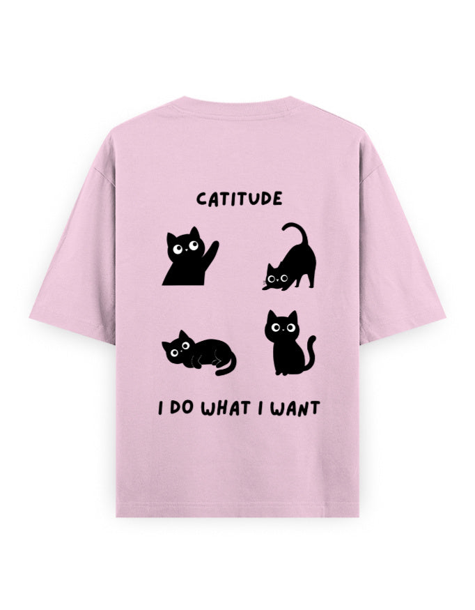 catitude I do what I want attitude graphic pink oversized t-shirt