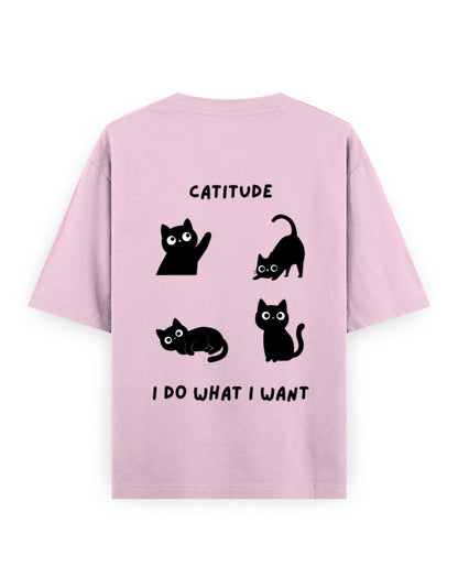 catitude I do what I want attitude graphic pink oversized t-shirt