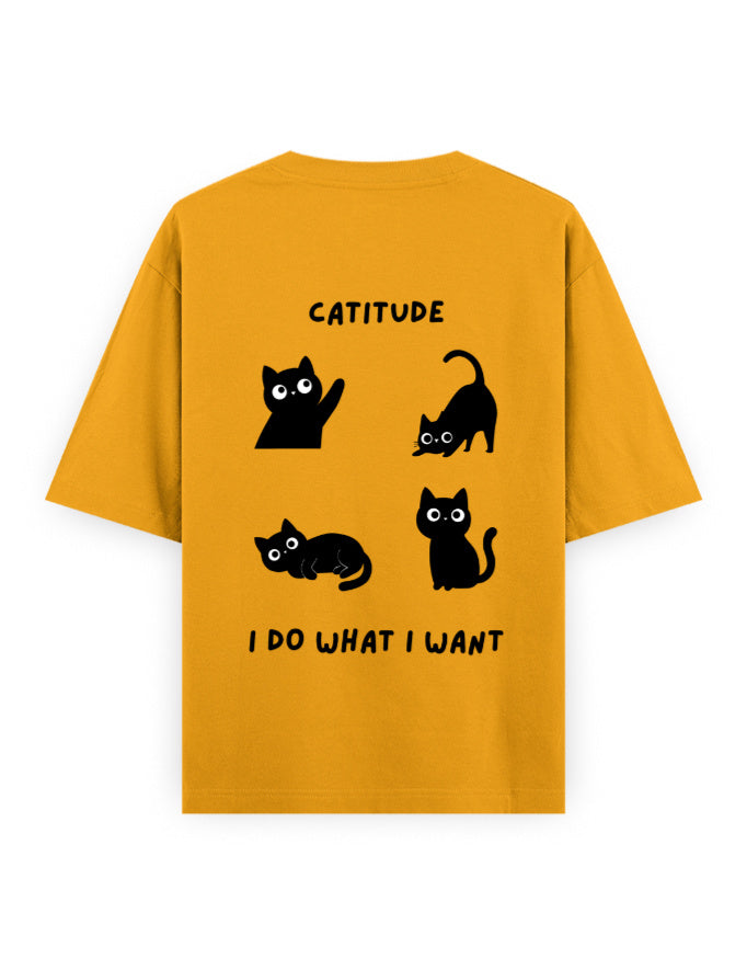 catitude I do what I want attitude graphic yellow oversized t-shirt