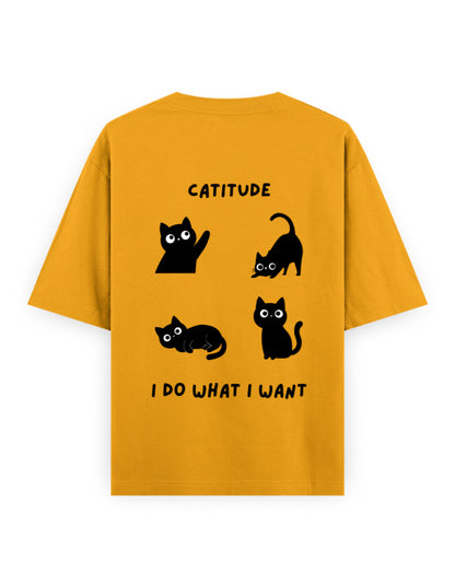 catitude I do what I want attitude graphic yellow oversized t-shirt