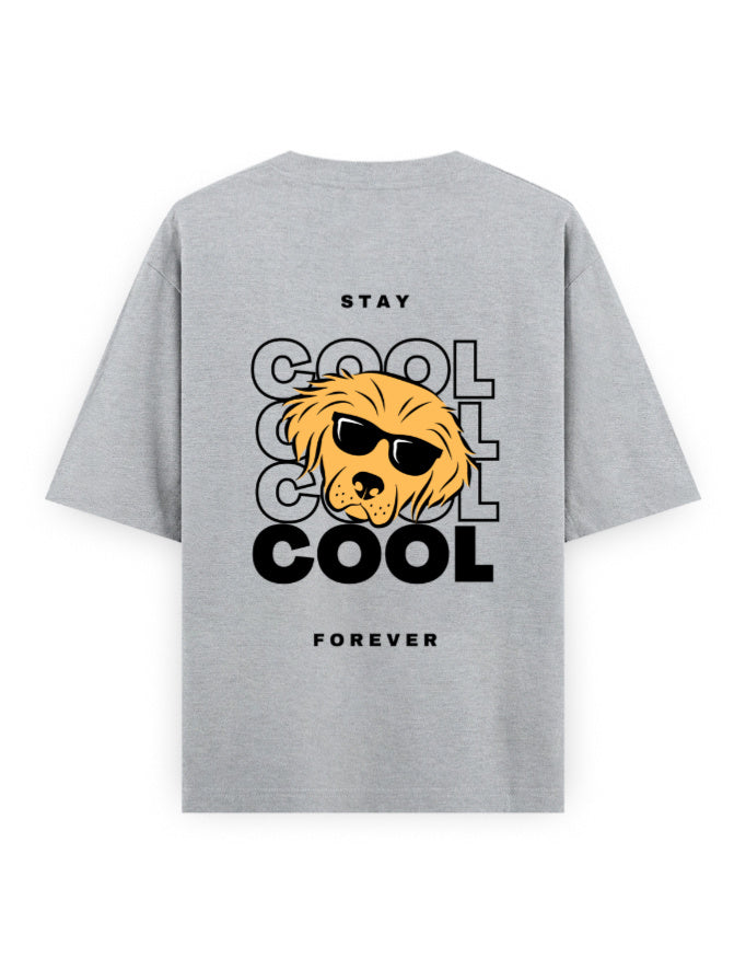 cool dog, stay cool forever graphic grey oversized t-shirt