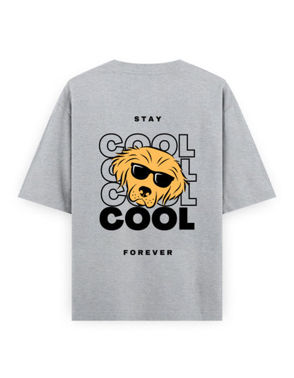 cool dog, stay cool forever graphic grey oversized t-shirt