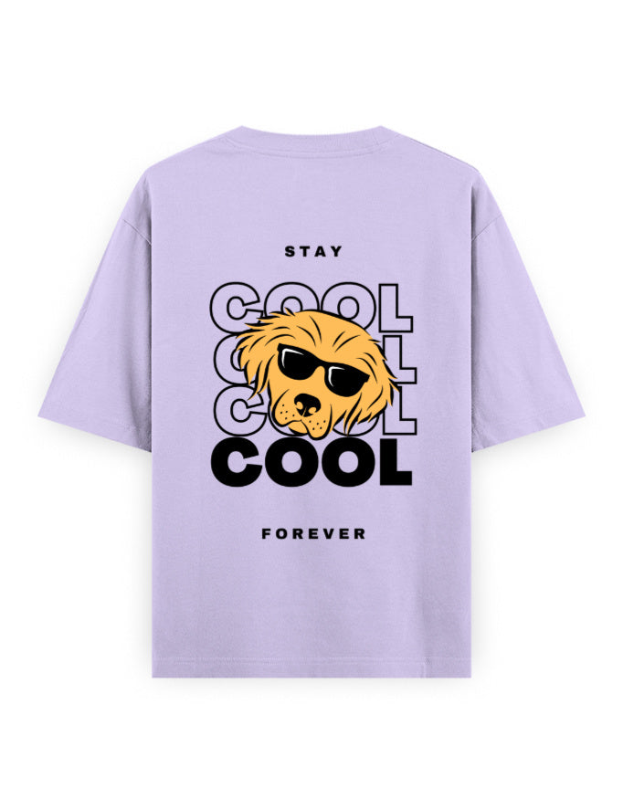 cool dog, stay cool forever graphic lavender oversized t-shirt