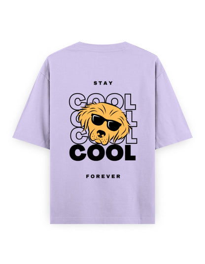 cool dog, stay cool forever graphic lavender oversized t-shirt