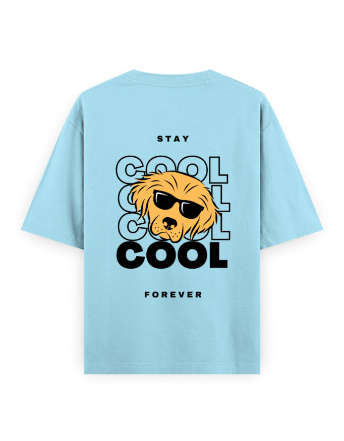 cool dog, stay cool forever graphic light blue oversized t-shirt