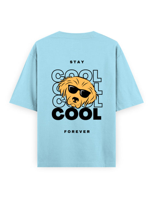 cool dog, stay cool forever graphic light blue oversized t-shirt