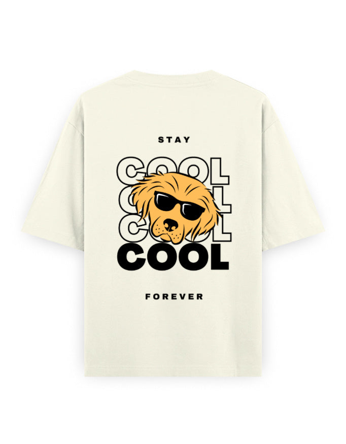 cool dog, stay cool forever graphic off-white oversized t-shirt
