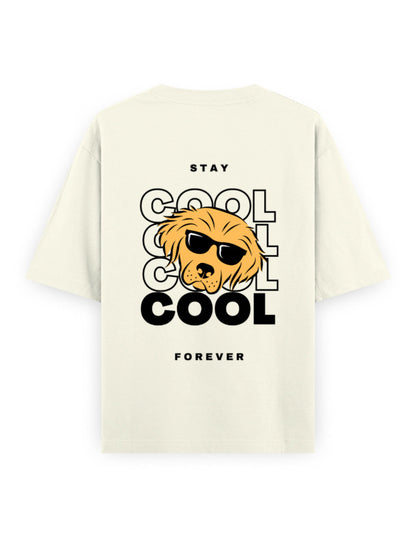 cool dog, stay cool forever graphic off-white oversized t-shirt
