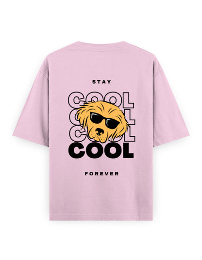 cool dog, stay cool forever graphic pink oversized t-shirt