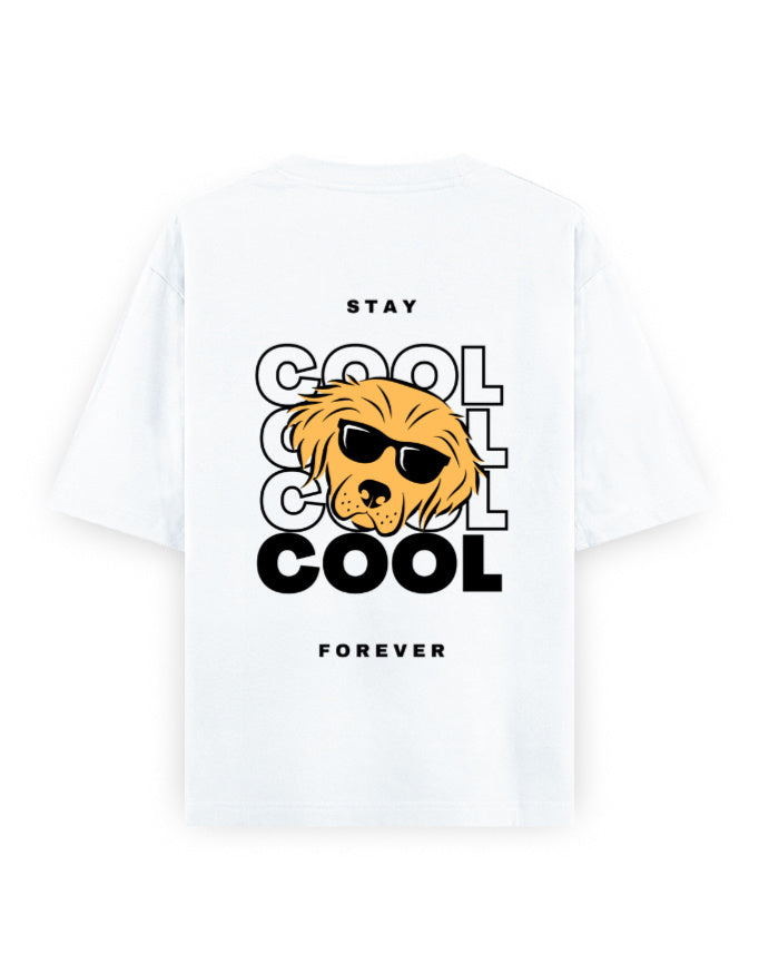 cool dog, stay cool forever graphic white oversized t-shirt