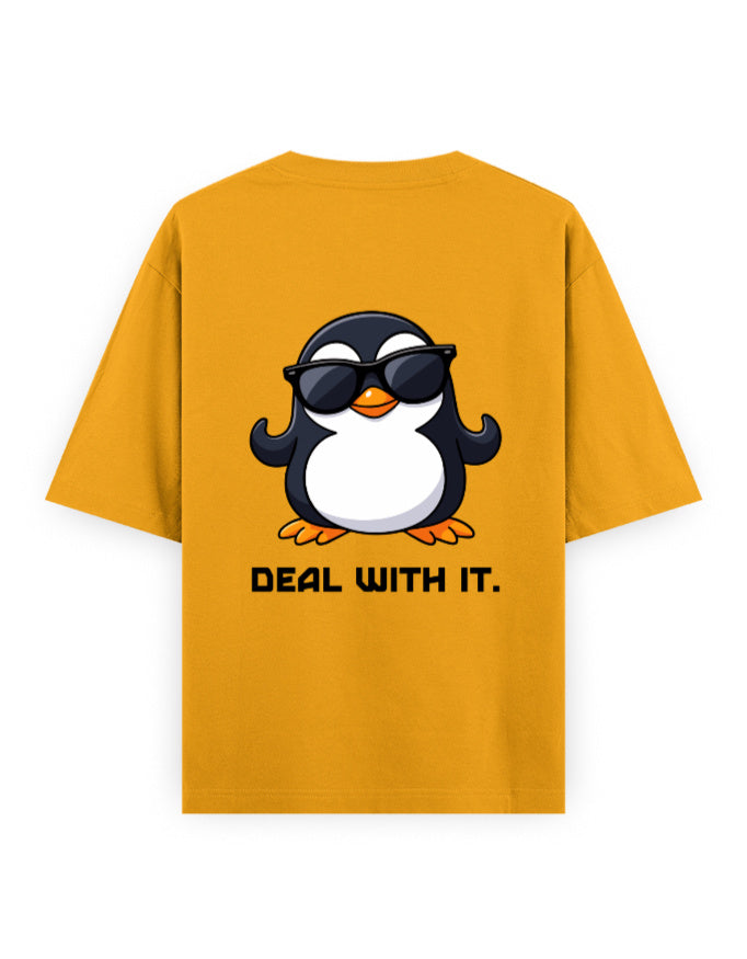 Deal with it attitude graphic humour gold-yellow oversized t-shirt