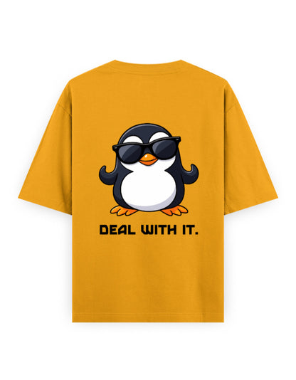 Deal with it attitude graphic humour gold-yellow oversized t-shirt