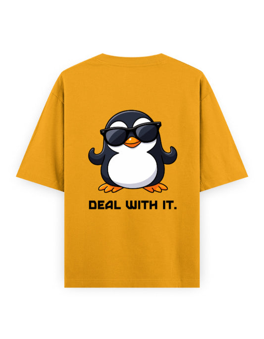 Deal with it attitude graphic humour gold-yellow oversized t-shirt