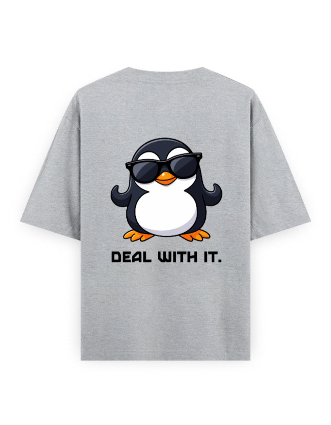 Deal with it attitude graphic humour gray oversized t-shirt