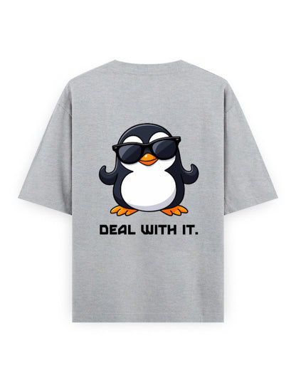 Deal with it attitude graphic humour gray oversized t-shirt