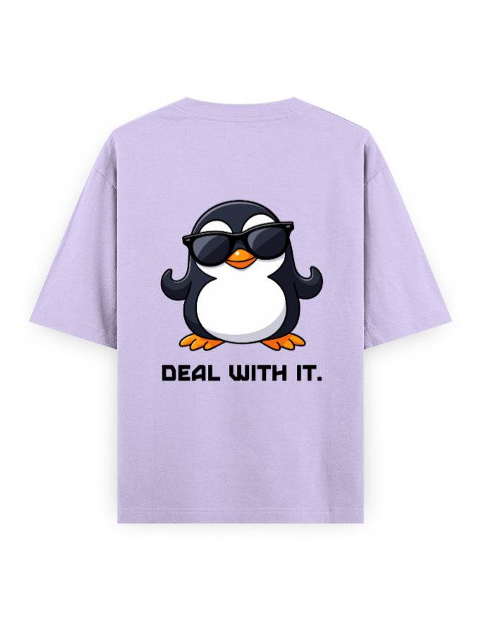 Deal with it attitude graphic humour lavender oversized t-shirt