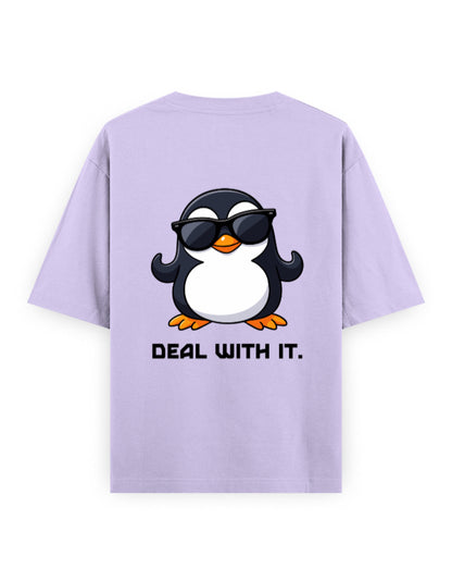 Deal with it attitude graphic humour lavender oversized t-shirt