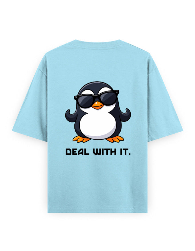 Deal with it attitude graphic humour light blue oversized t-shirt