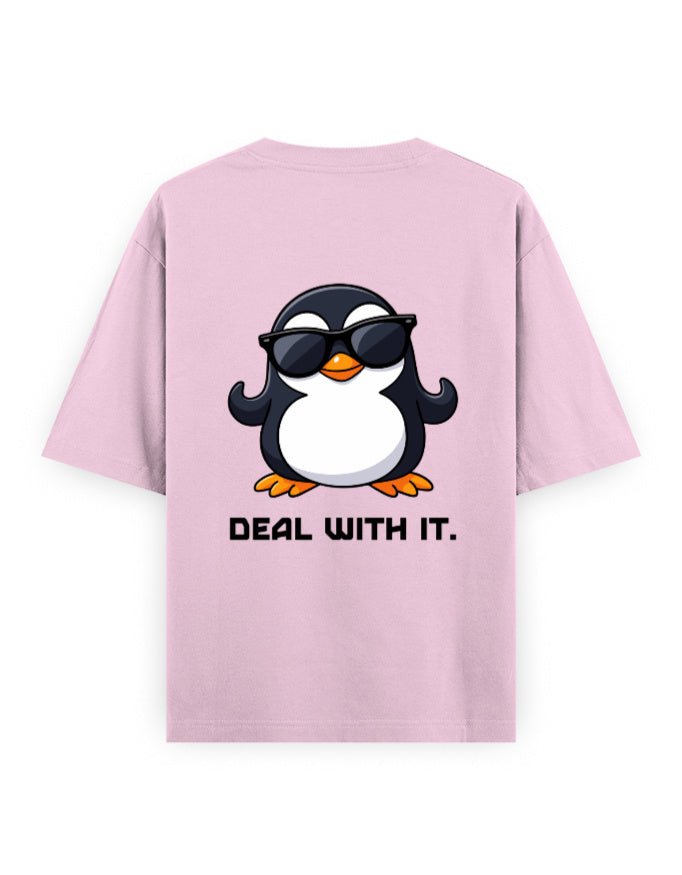 Deal with it attitude graphic humour pink oversized t-shirt