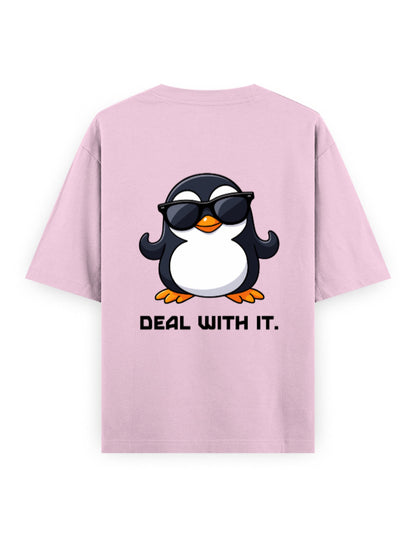 Deal with it attitude graphic humour pink oversized t-shirt